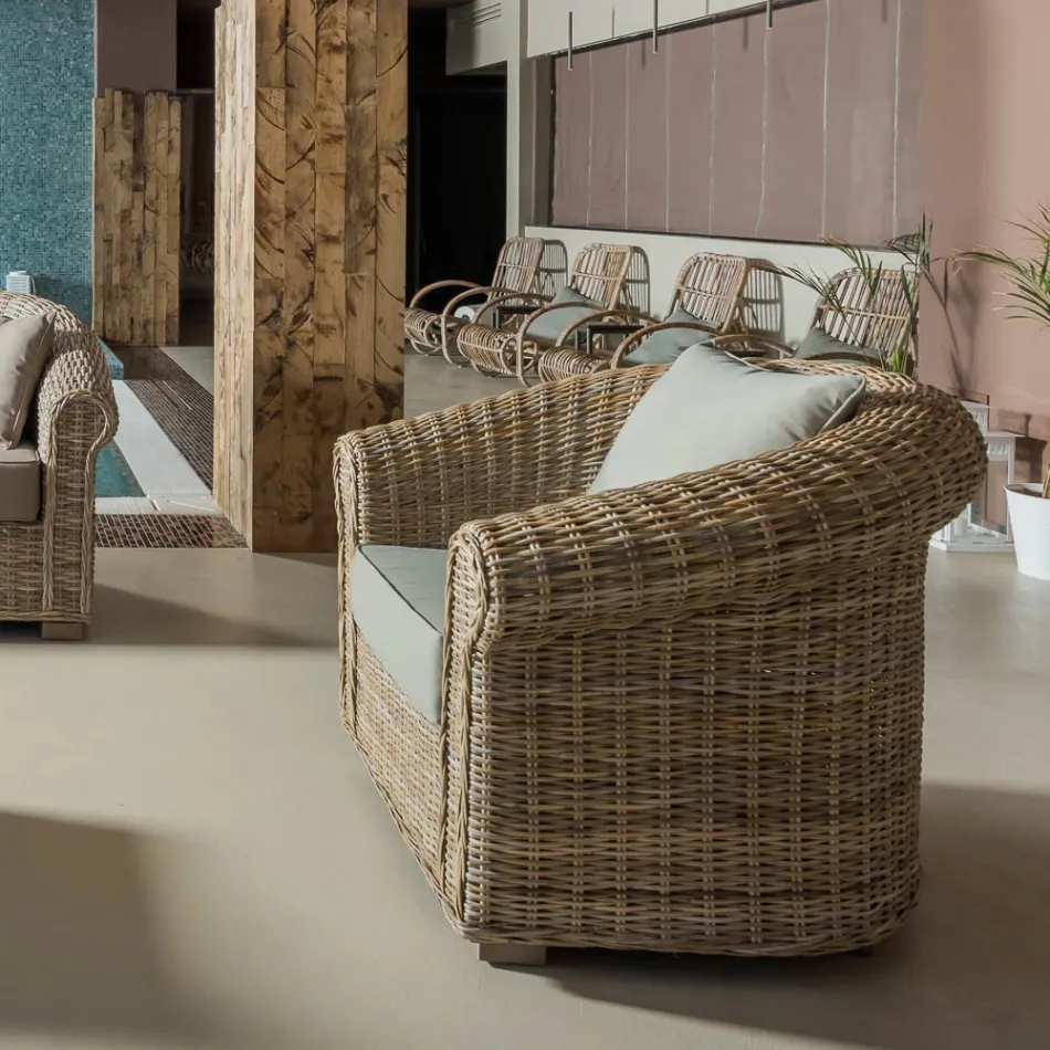 Salotto Outdoor in Fibra Naturale di Kubù con Cuscini – Isildur Viadurini