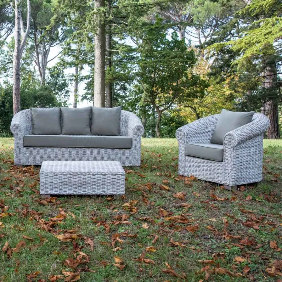 Salotto Outdoor in Fibra Naturale di Kubù con Cuscini – Isildur Viadurini