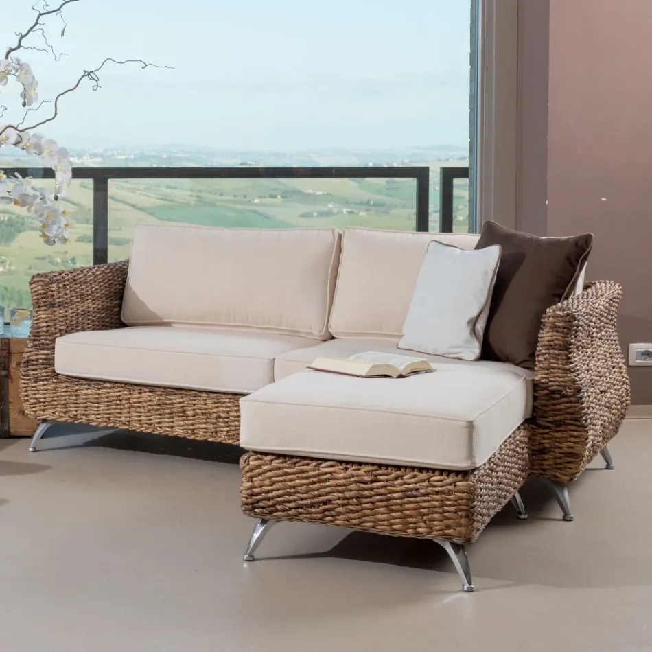 Salotto Outdoor in Intreccio di Banano con Cuscini – Legolas Viadurini
