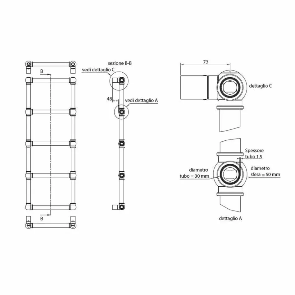 Scaldasalviette Componibile Idraulico Tubo d'Ottone Oro a 311 W - Caesar Viadurini