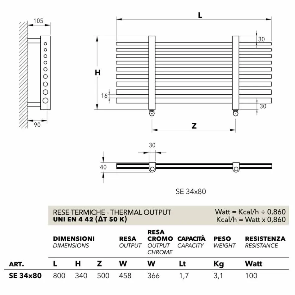 Scaldasalviette elettrico orizzontale Selene made in Italy Scirocco H Viadurini
