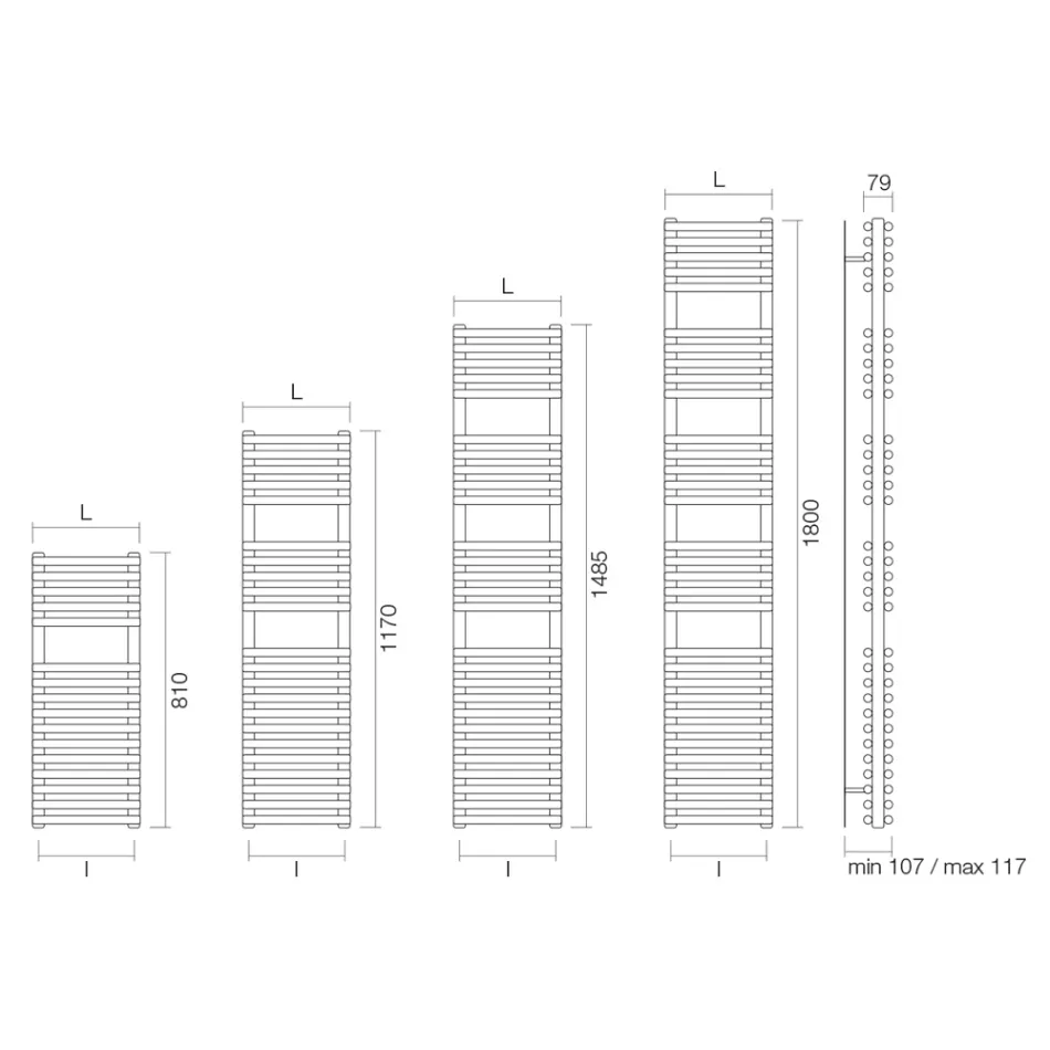 Scaldasalviette Idraulico con 4 Serie di Elementi Orizzontali Made in Italy - Meringa Viadurini
