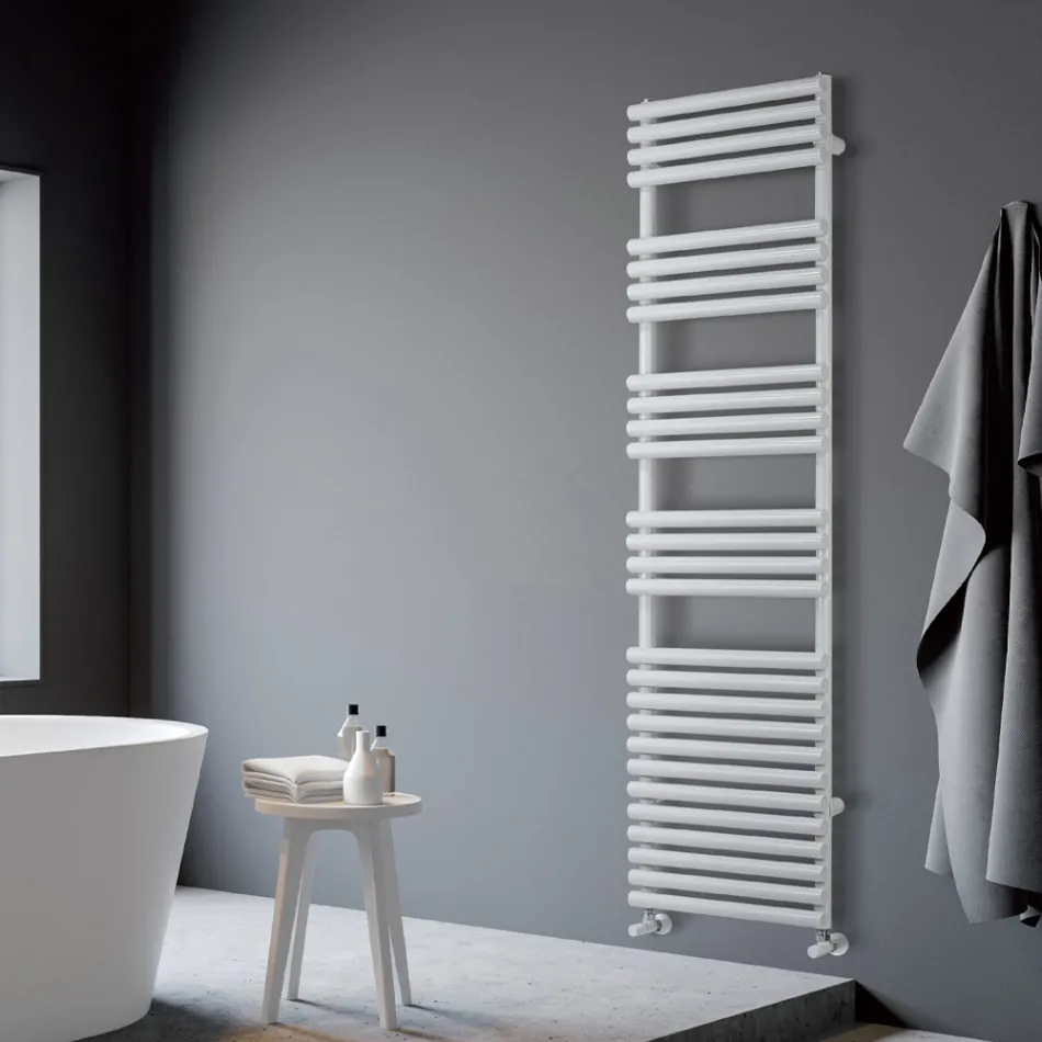 Scaldasalviette Misto in Acciaio Finitura Bianco Puro Made in Italy - Limone Viadurini