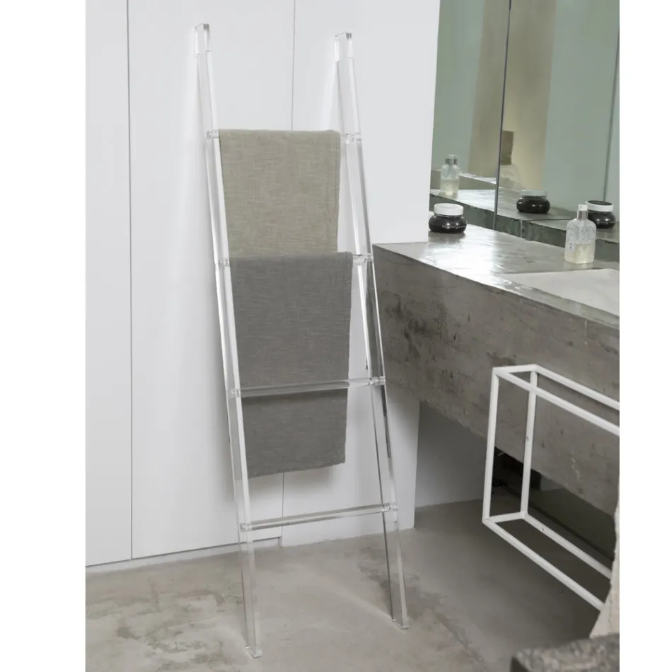 Scaletta Porta Asciugamani Bagno Cristallo Acrilico Trasparente - Astuta Viadurini