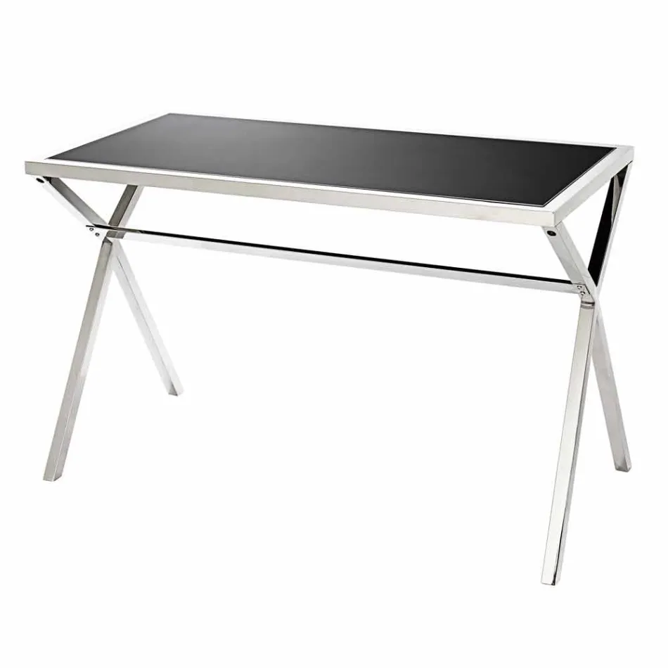 Scrittoio di design in acciaio e vetro nero lucido L120xH75cm Millon Viadurini