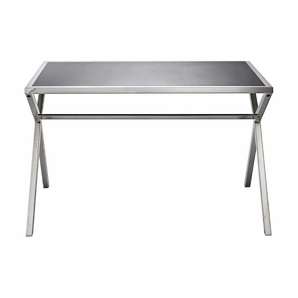 Scrittoio di design in acciaio e vetro nero lucido L120xH75cm Millon Viadurini