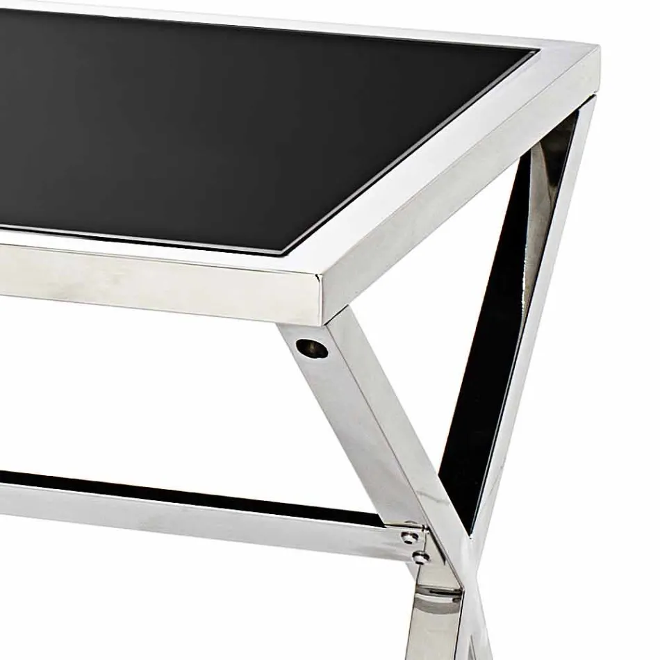 Scrittoio di design in acciaio e vetro nero lucido L120xH75cm Millon Viadurini