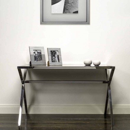 Scrittoio di design in acciaio e vetro nero lucido L120xH75cm Millon Viadurini