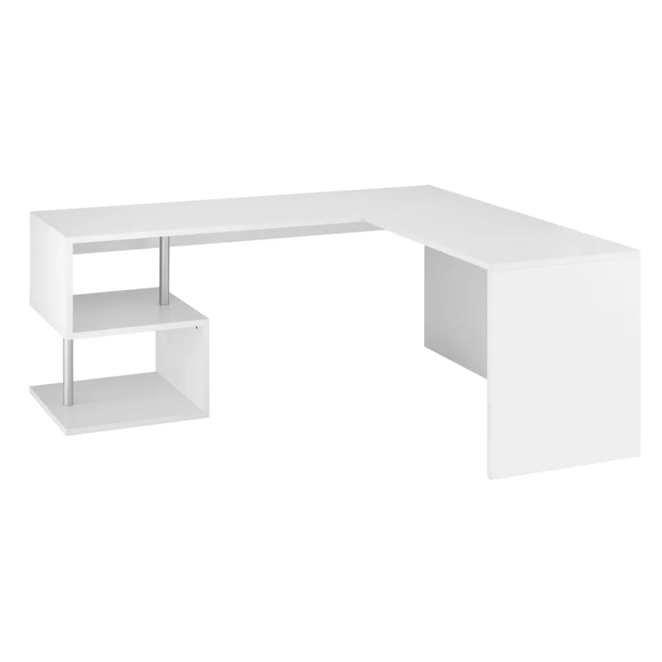 Scrivania Angolare Moderna Legno Bianco Lucido o Ardesia Design - Michel Viadurini