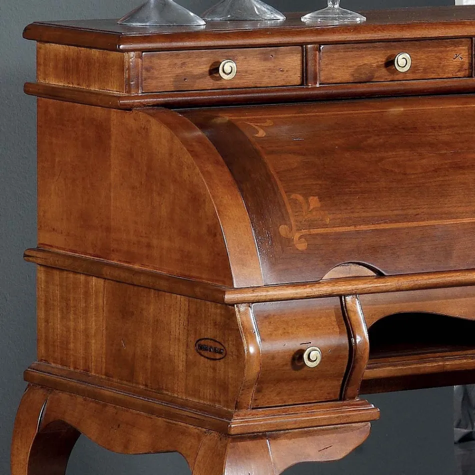 Scrivania Classica 5 Cassetti in Legno e Intarsi Made in Italy - Hastings Viadurini