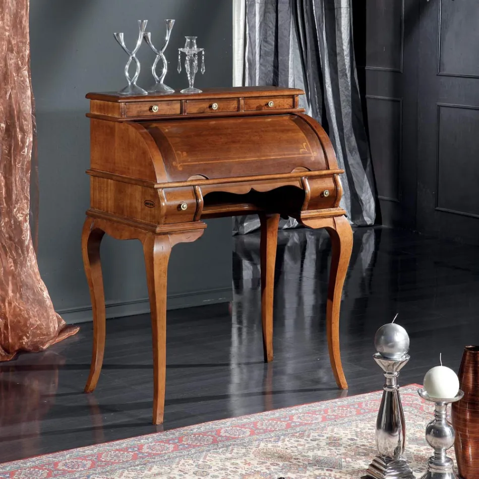 Scrivania Classica 5 Cassetti in Legno e Intarsi Made in Italy - Hastings Viadurini