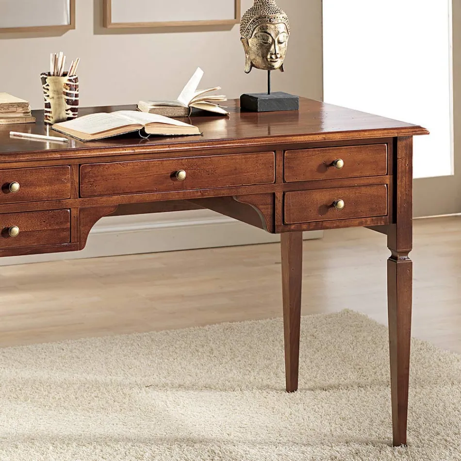 Scrivania con 5 Cassetti in Legno Massiccio Made in Italy - Fontus Viadurini
