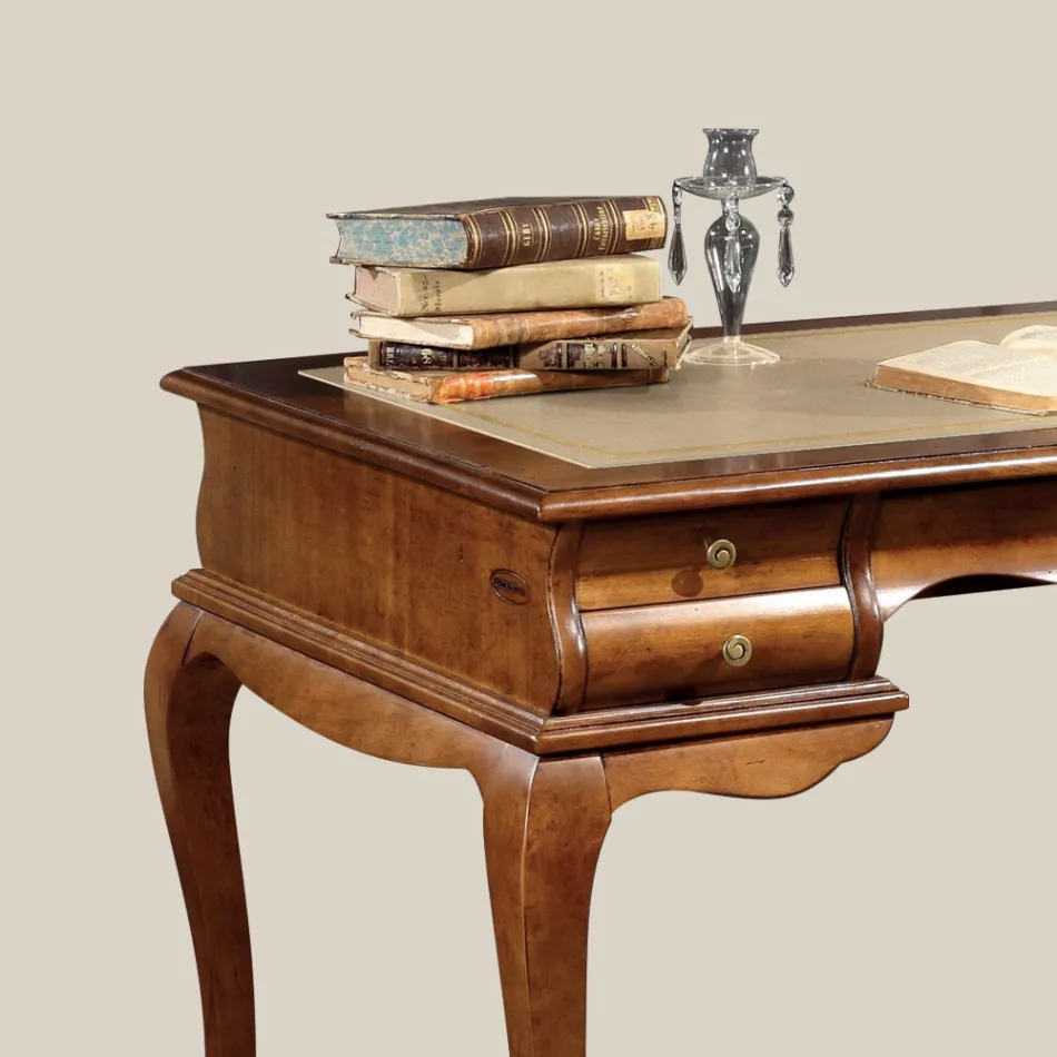 Scrivania con 5 Cassetti Legno di Noce e Ecopelle Made in Italy - Hastings Viadurini