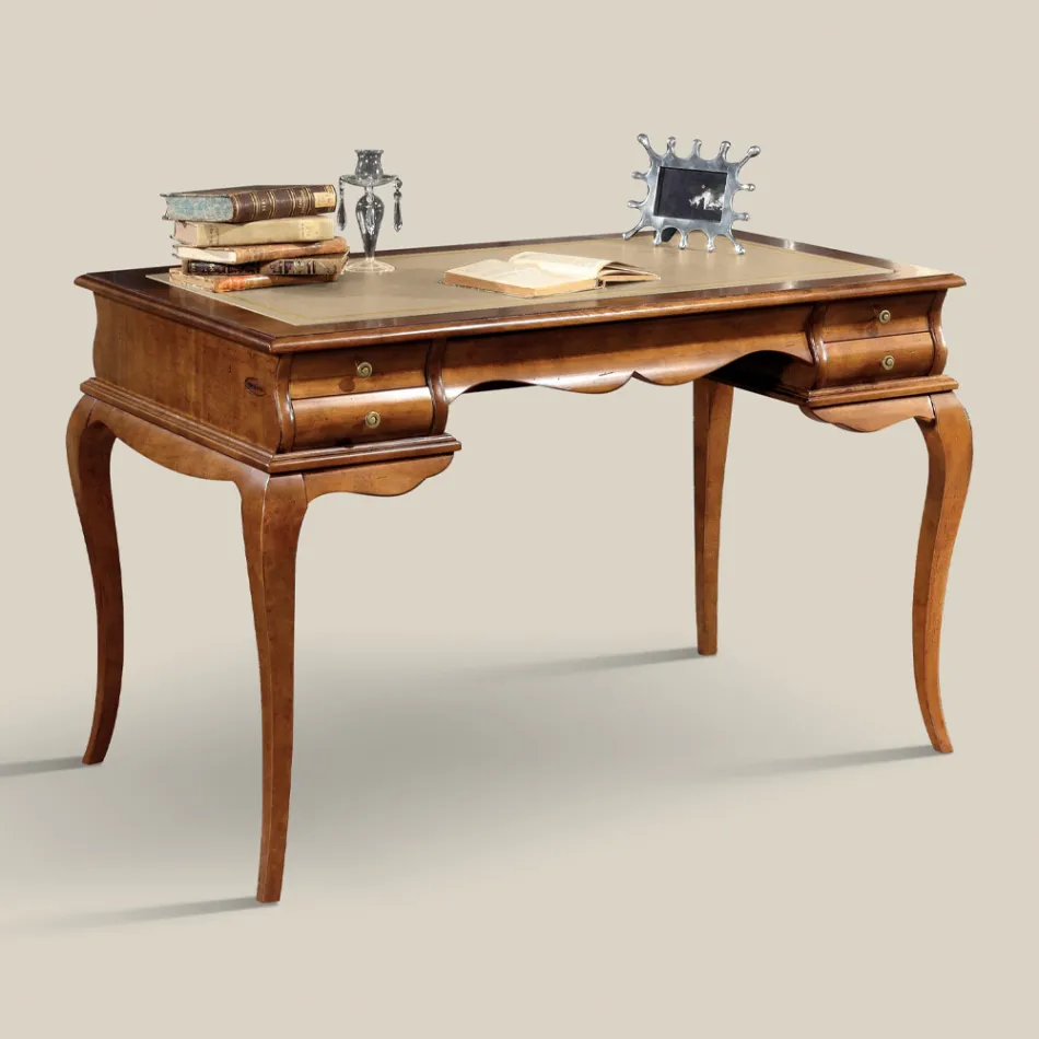 Scrivania con 5 Cassetti Legno di Noce e Ecopelle Made in Italy - Hastings Viadurini