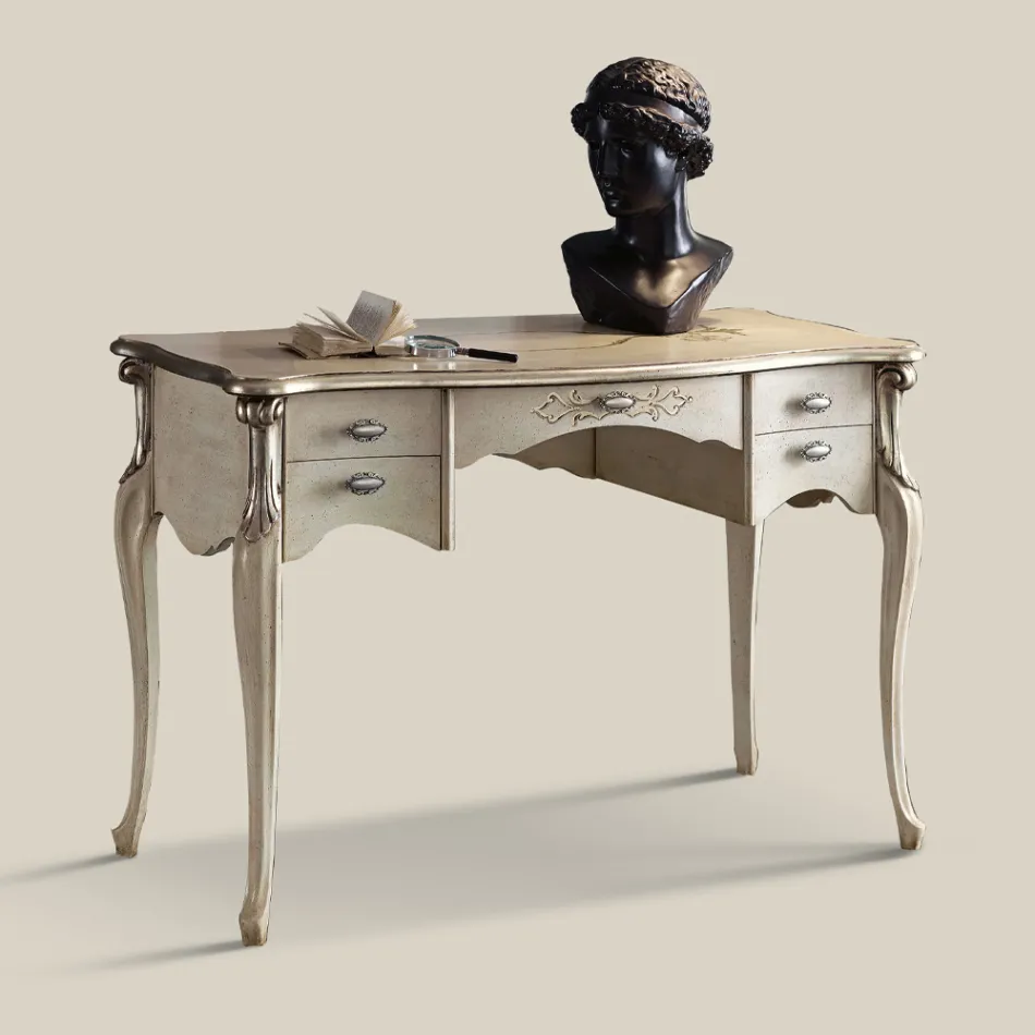 Scrivania da Salotto 5 Cassetti in Legno di Lusso Made in Italy - Caligola Viadurini