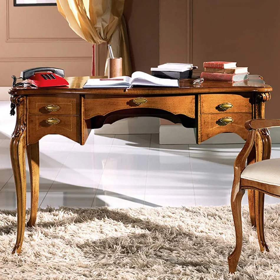 Scrivania da Salotto 5 Cassetti in Legno di Lusso Made in Italy - Caligola Viadurini