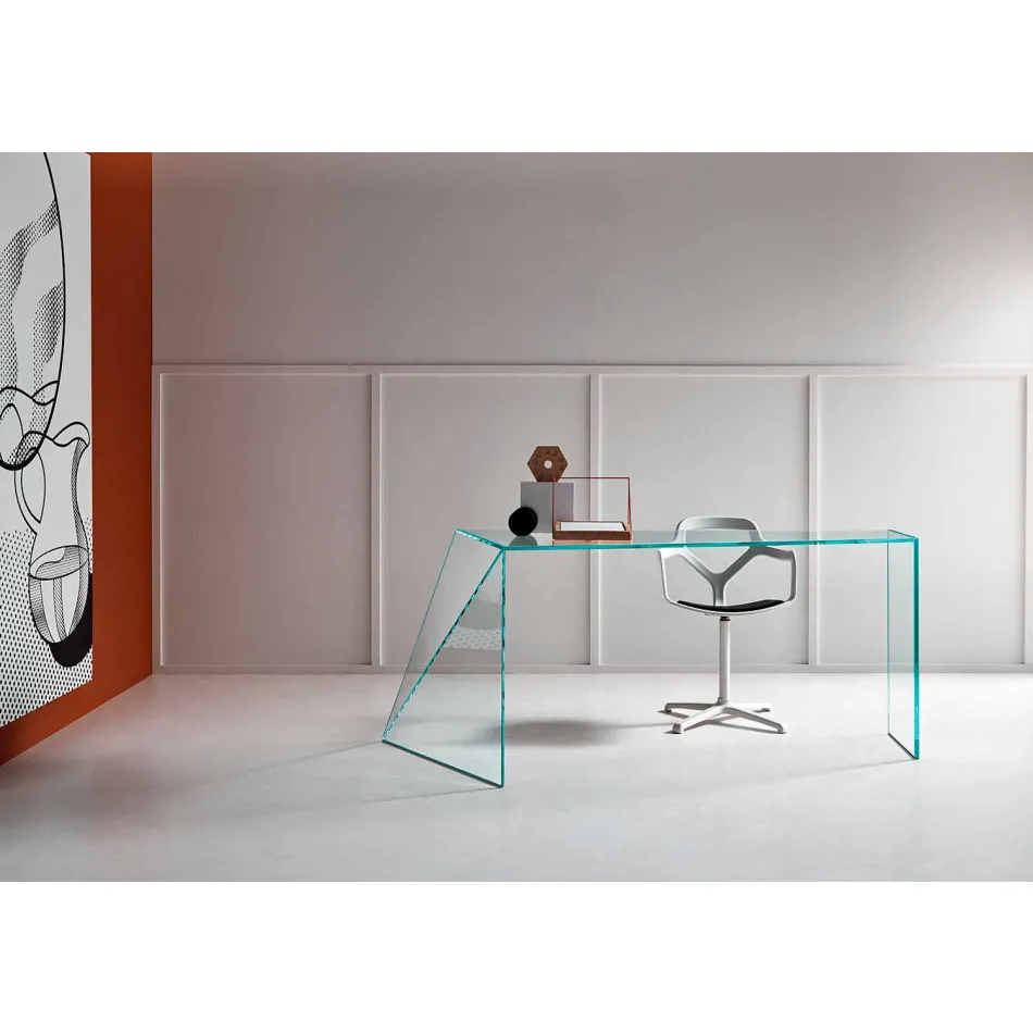 Scrivania da Ufficio di Design Moderno Vetro Extrachiaro Made in Italy – Rosalia Viadurini