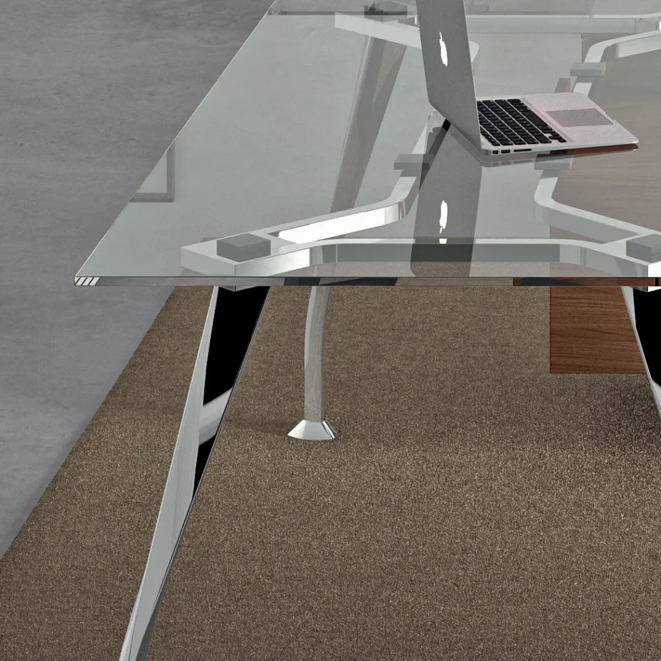 Scrivania direzionale in vetro con mobile integrato - Serio Viadurini