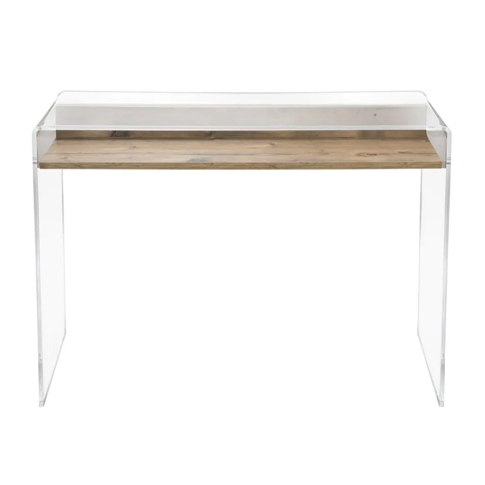 Scrivania in Plexiglass Trasparente con Ripiano in Legno di Design - Carducci Viadurini