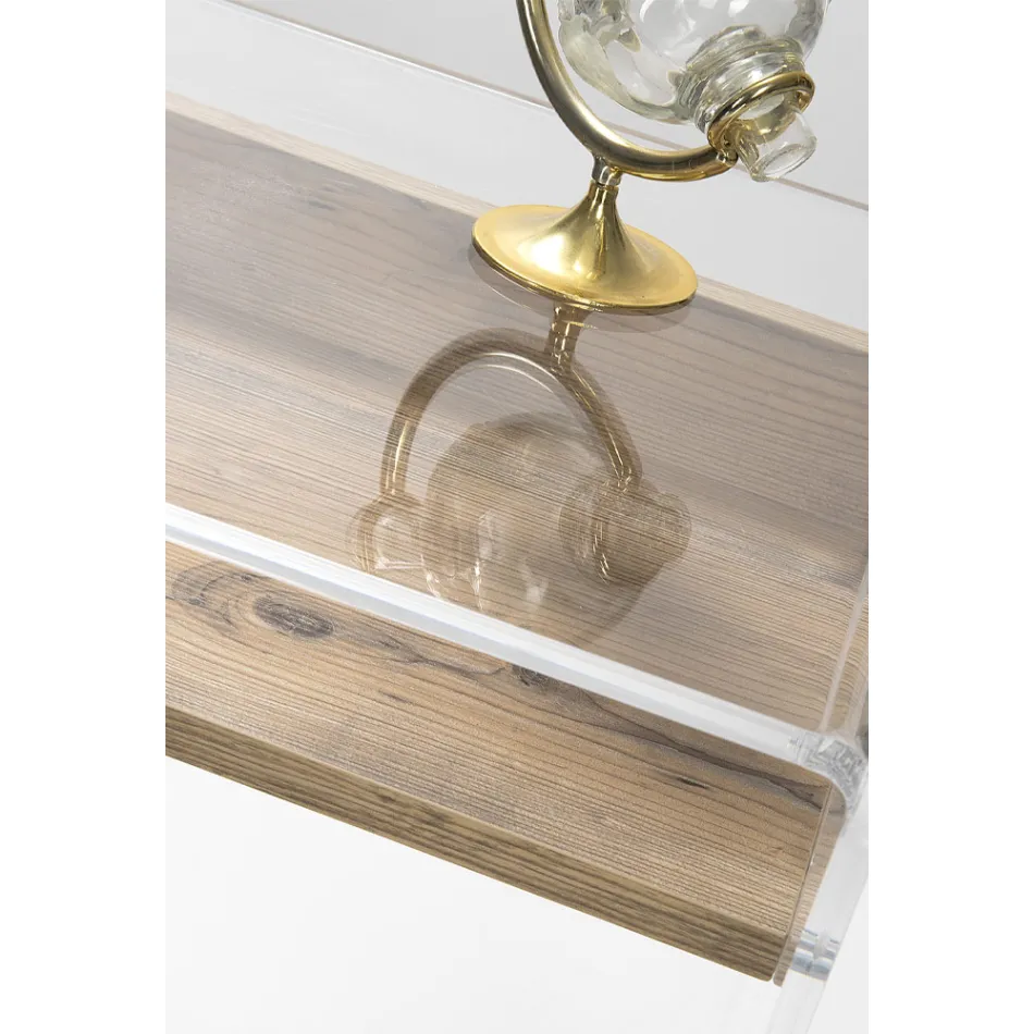 Scrivania in Plexiglass Trasparente con Ripiano in Legno di Design - Carducci Viadurini