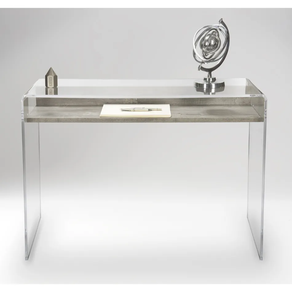 Scrivania in Plexiglass Trasparente con Ripiano in Legno di Design - Carducci Viadurini