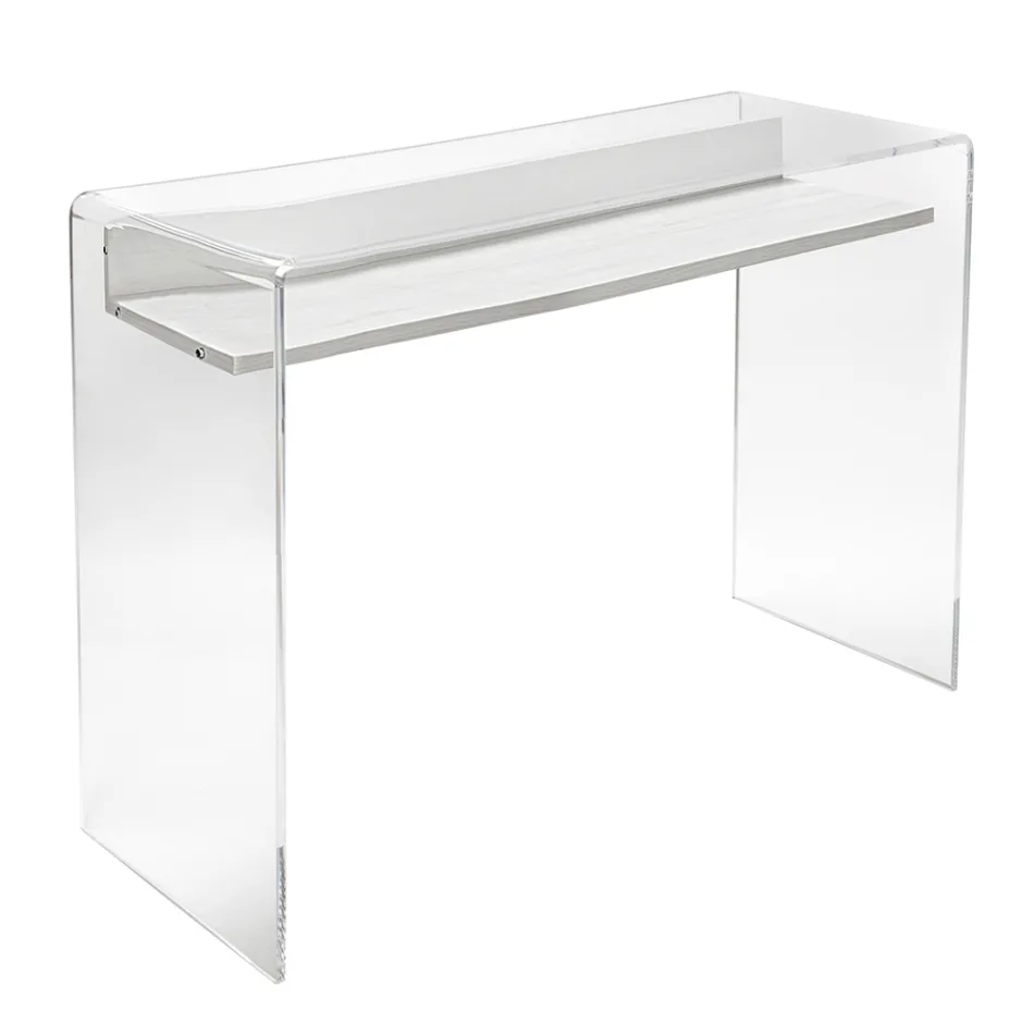 Scrivania in Plexiglass Trasparente con Ripiano in Legno di Design - Carducci Viadurini