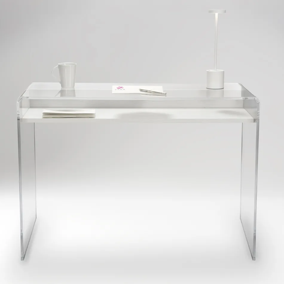Scrivania in Plexiglass Trasparente con Ripiano in Legno di Design - Carducci Viadurini
