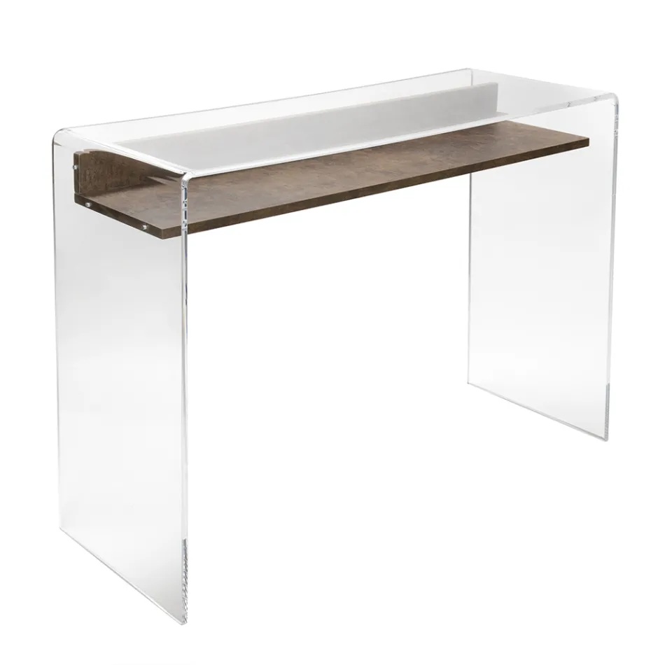 Scrivania in Plexiglass Trasparente con Ripiano in Legno di Design - Carducci Viadurini
