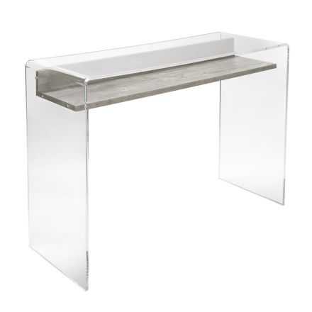 Scrivania in Plexiglass Trasparente con Ripiano in Legno di Design - Carducci Viadurini