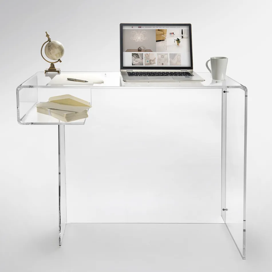Scrivania in Plexiglass Trasparente con Ripiano Made in Italy - Studiorum Viadurini