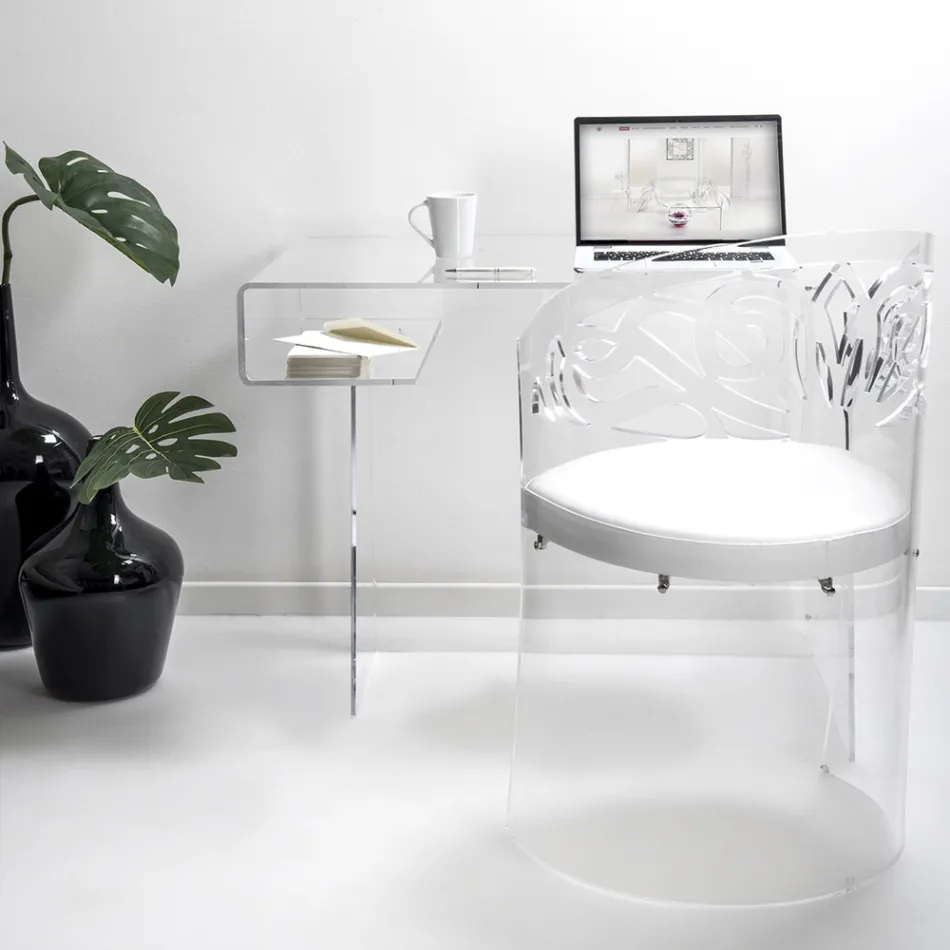 Scrivania in Plexiglass Trasparente con Ripiano Made in Italy - Studiorum Viadurini