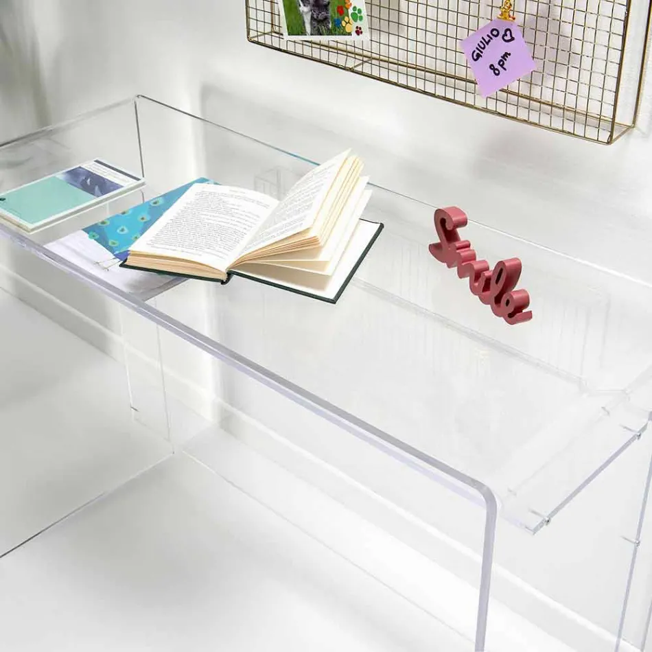 Scrivania moderna in plexiglass trasparente prodotta in Italia, Barga Viadurini