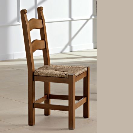 Sedia Classica da Cucina in Legno Seduta in Paglia Made in Italy - Lavinia Viadurini
