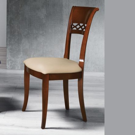 Sedia Classica in Legno di Faggio Schienale Decorato e Ecopelle - Milissa Viadurini