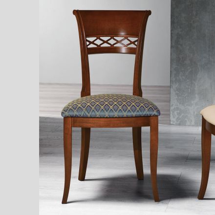Sedia Classica in Legno di Faggio Schienale Decorato e Tessuto - Milissa Viadurini
