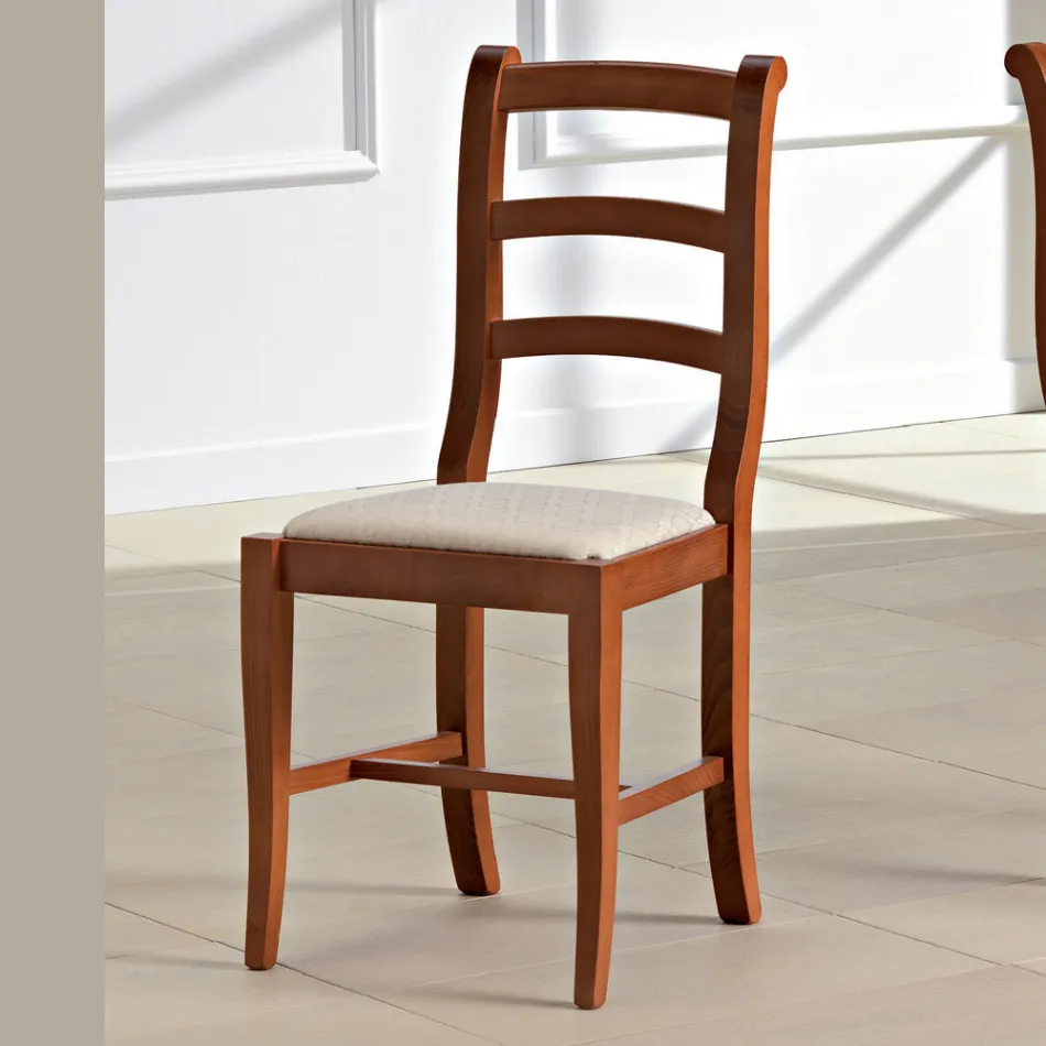 Sedia Classica in Legno e Seduta in Tessuto Design Made in Italy - Baptiste Viadurini