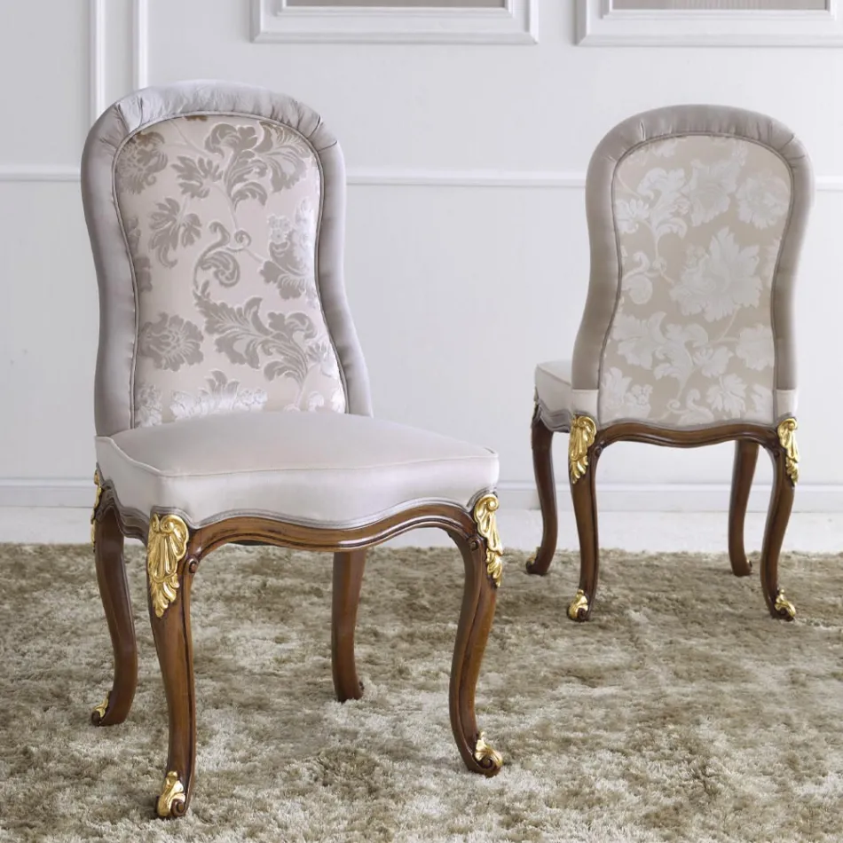 Sedia Classica in Legno Noce e Tessuto Imbottito Made in Italy - Baroque Viadurini
