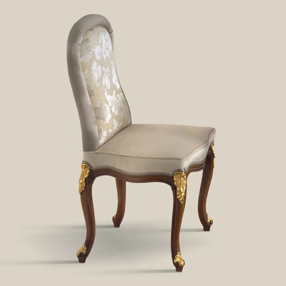 Sedia Classica in Legno Noce e Tessuto Imbottito Made in Italy - Baroque Viadurini