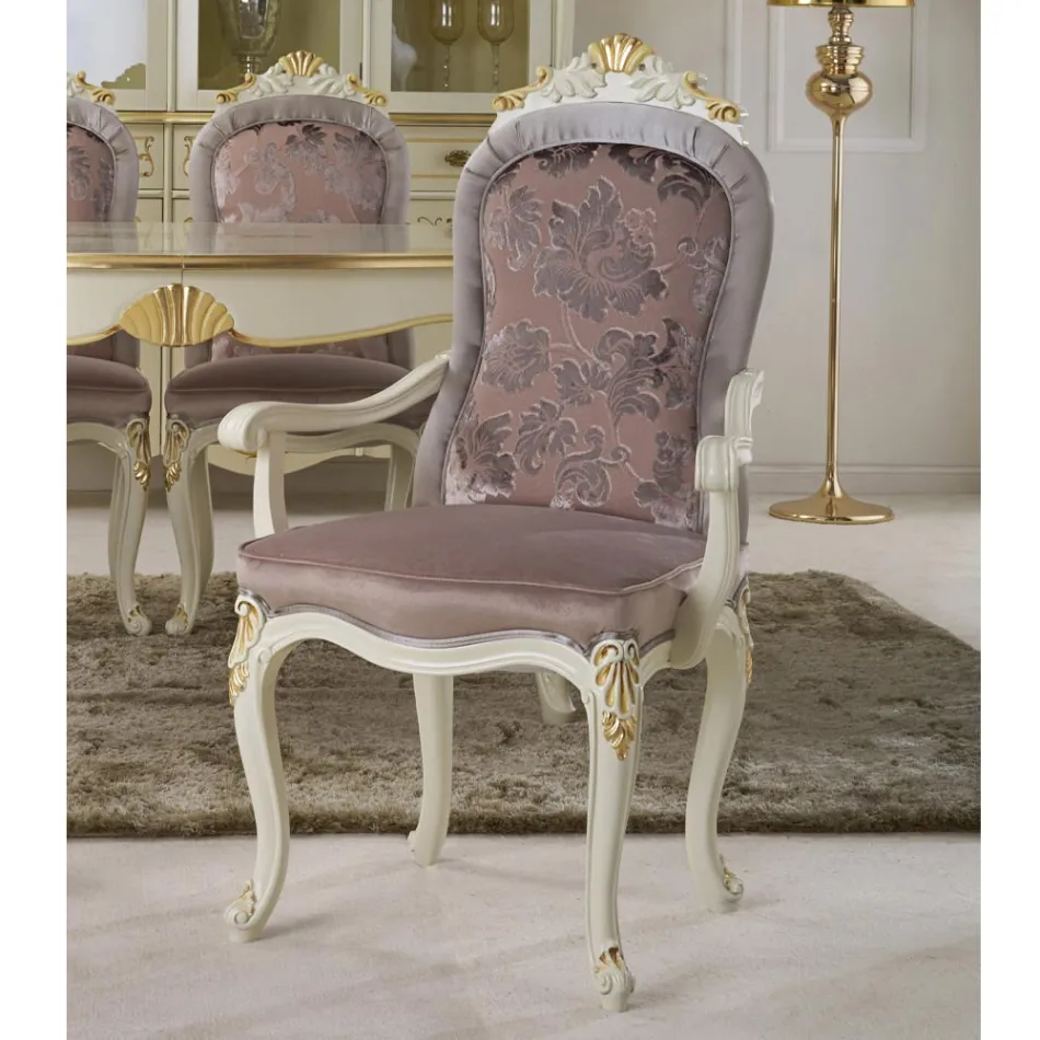 Sedia Classica Legno Bianco e Tessuto Imbottito Made in Italy - Baroque Viadurini