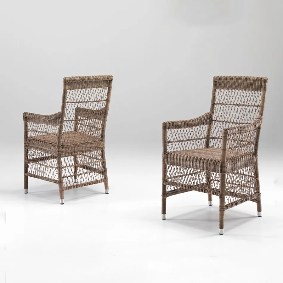 Sedia con Braccioli da Esterno in Polyrattan - Gigi Viadurini