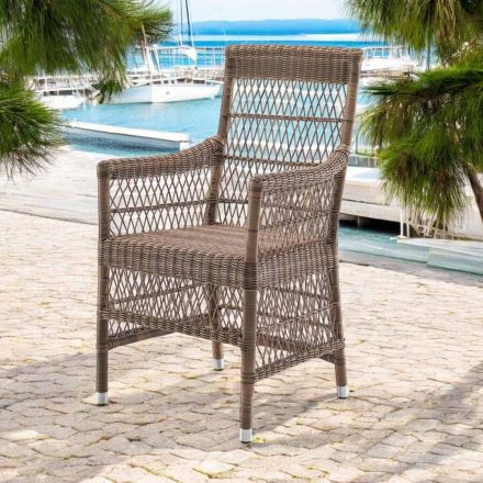 Sedia con Braccioli da Esterno in Polyrattan - Gigi Viadurini