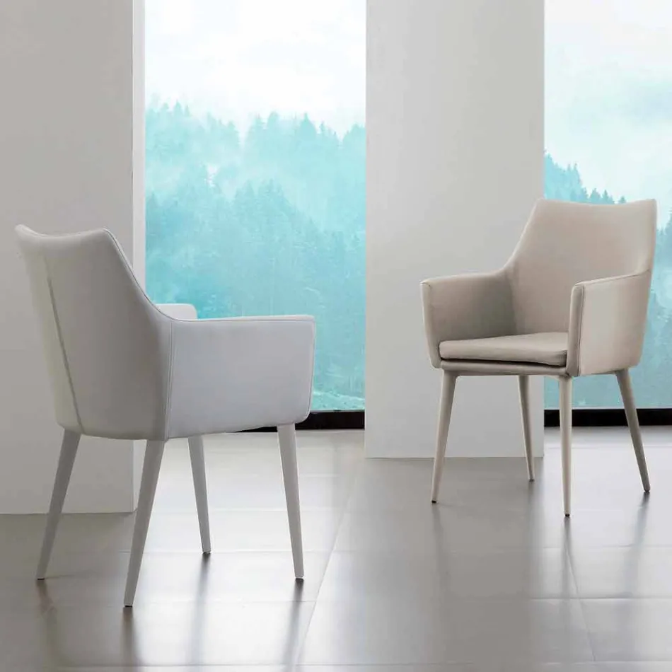 Sedia con braccioli in metallo rivestito in ecopelle Carlina Viadurini