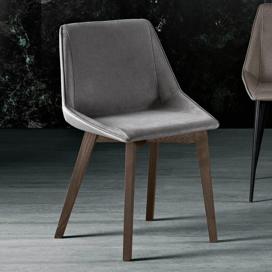 Sedia con Gambe in Legno e Seduta Monoscocca in Tessuto Made in Italy - Hinata Viadurini