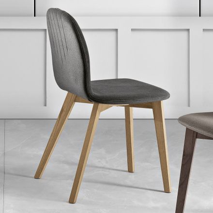 Sedia con Seduta in Monoscocca in Tessuto e Gambe in Legno Made in Italy - Nezoku Viadurini
