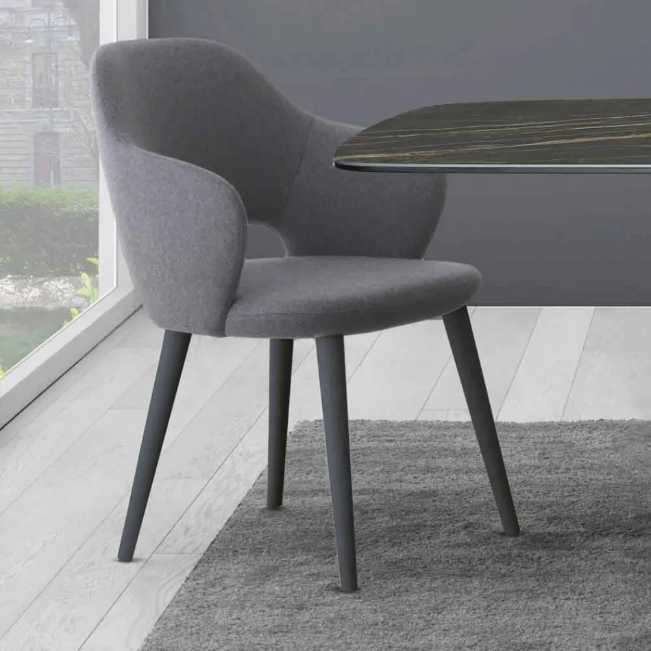 Sedia Cucina con Braccioli in Tessuto e Legno Realizzata in Italia - Marchesi Viadurini