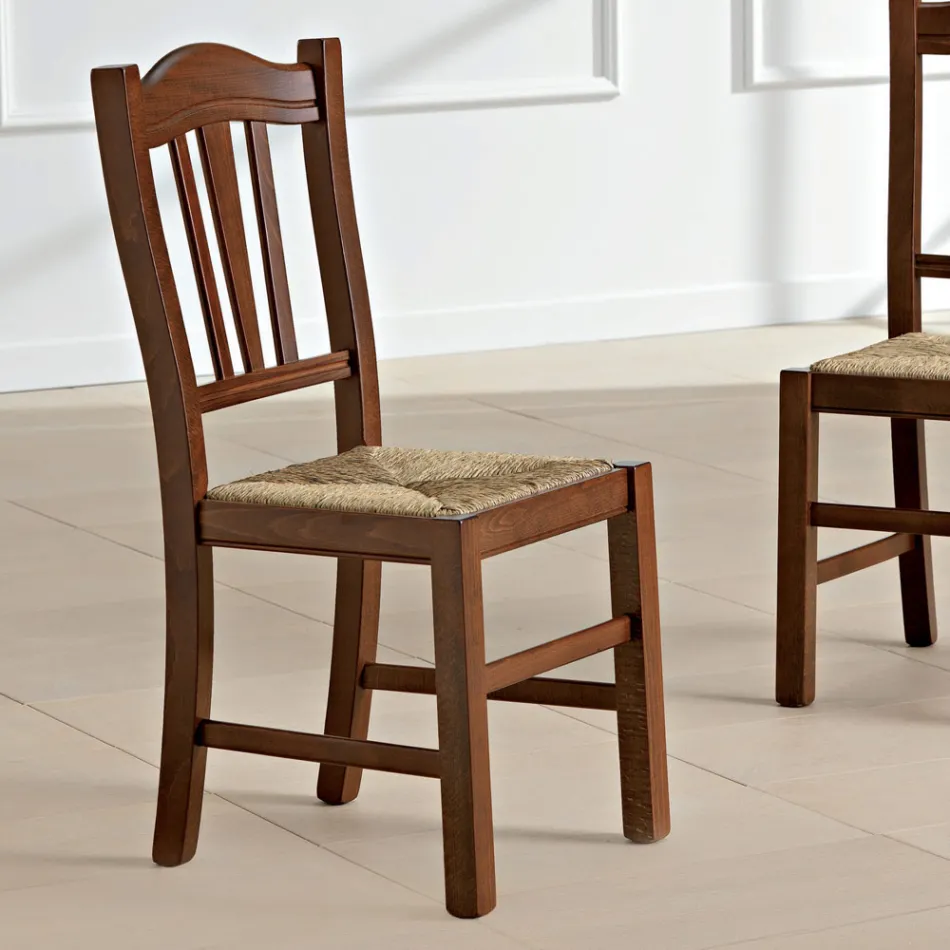 Sedia Cucina in Legno di Faggio e Paglia Design Classico Italiano - Hegel Viadurini