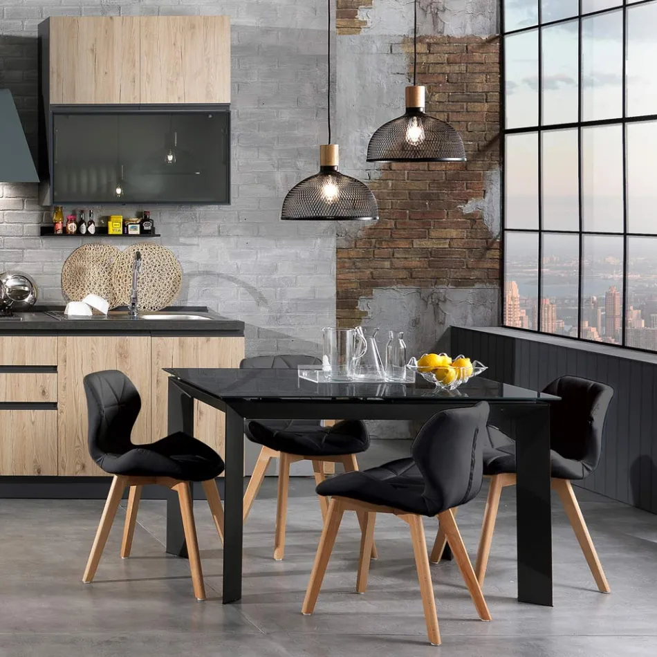 Sedia Cucina in Pelle Sintetica e Legno Massello 2 Pezzi - Fiorenzuola Viadurini