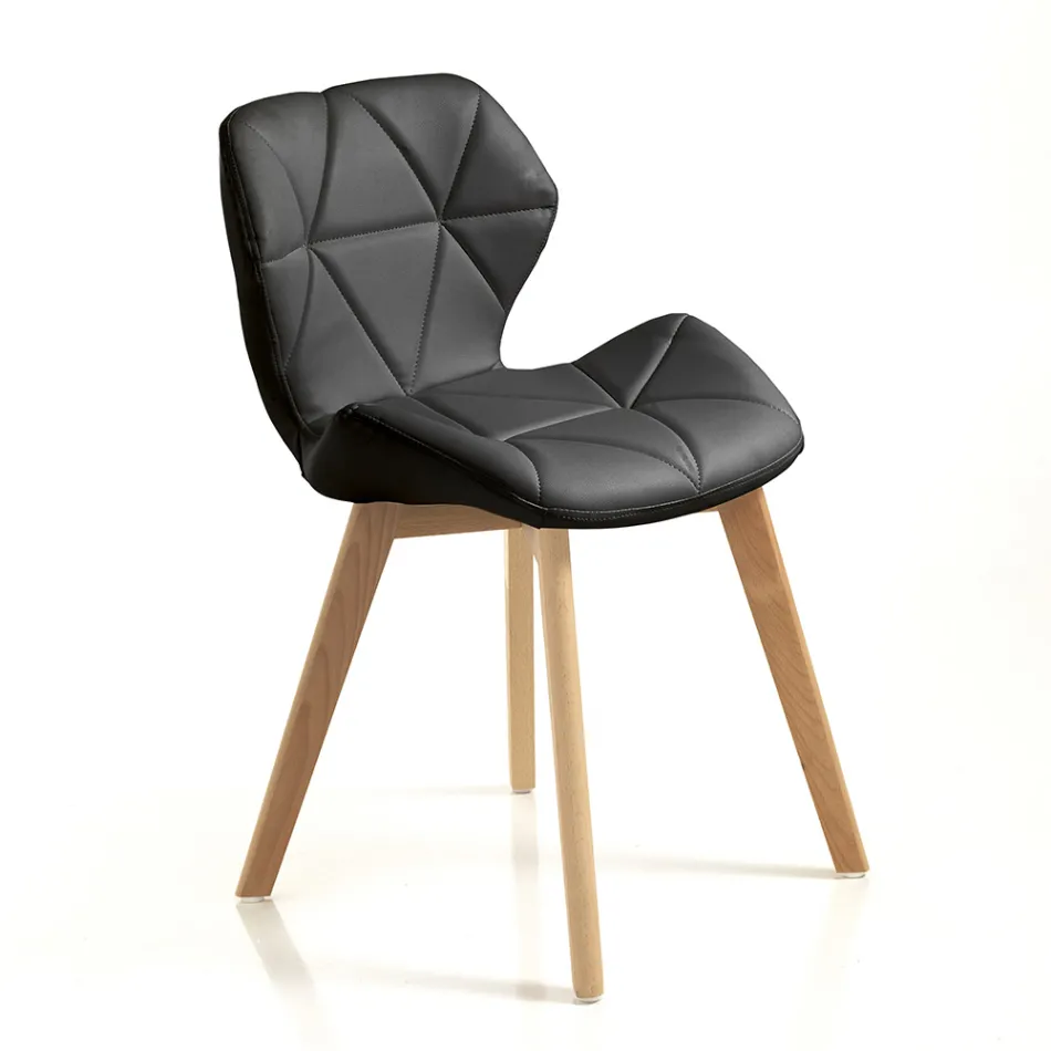 Sedia Cucina in Pelle Sintetica e Legno Massello 2 Pezzi - Fiorenzuola Viadurini