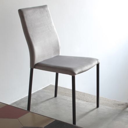 Sedia da Cucina con Gambe in Metallo e Seduta in Velluto, 4 Pezzi - Darvina Viadurini