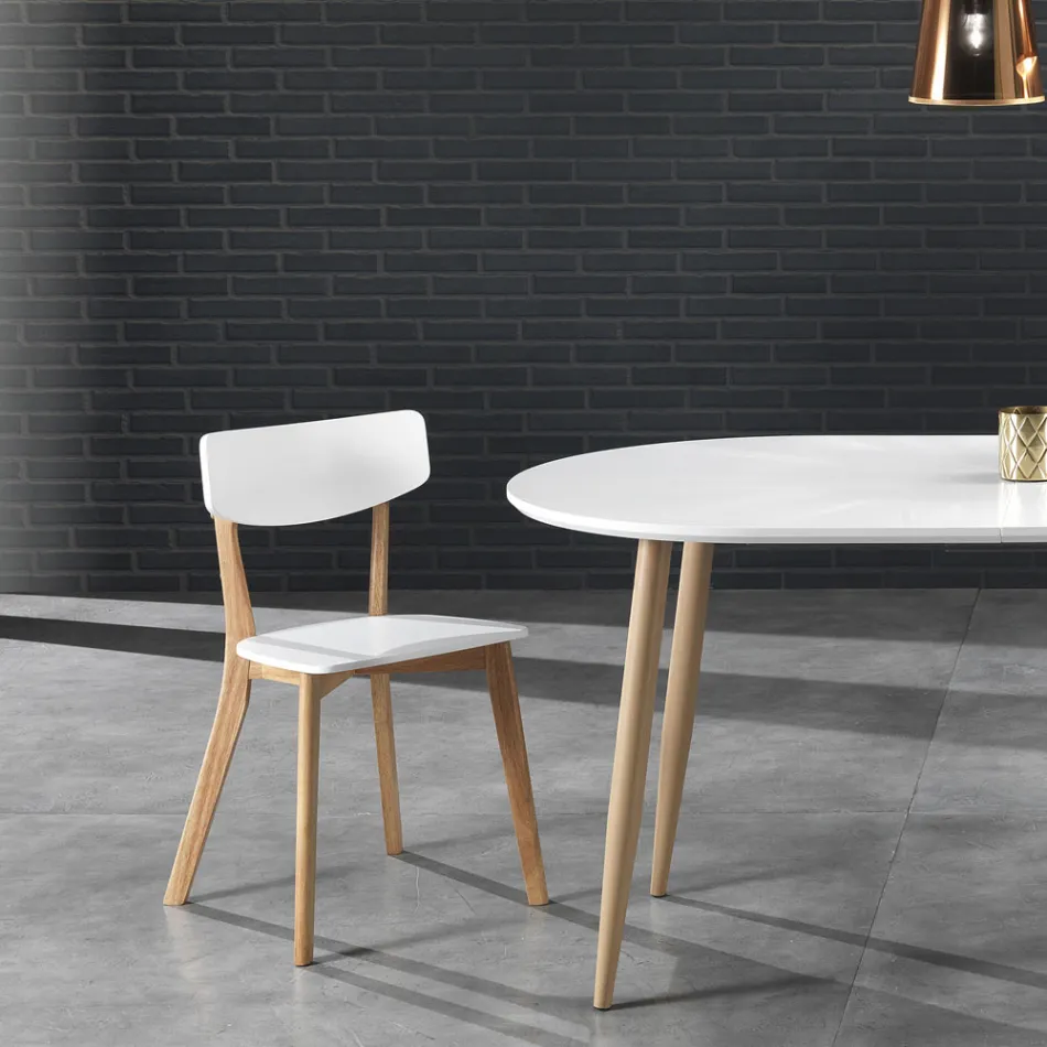 Sedia da Cucina in Legno Massello Bianco e Tinto Rovere 2 Pezzi - Tonino Viadurini